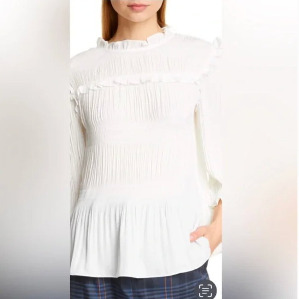 Like New Ted Baker Airlie Pleated Smocking High Neck Top White US 6 / Sz 2 Label